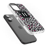 iPhone 16 Pro Max Personalised Pink Monogram Leopard Spots Black Impact Phone Case