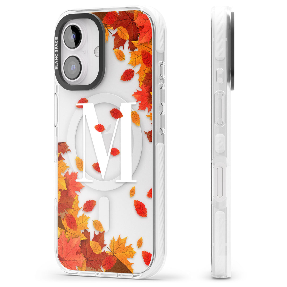 iPhone 16 Pro Max Personalised Monogram Autumn Leaves Black Impact Phone Case