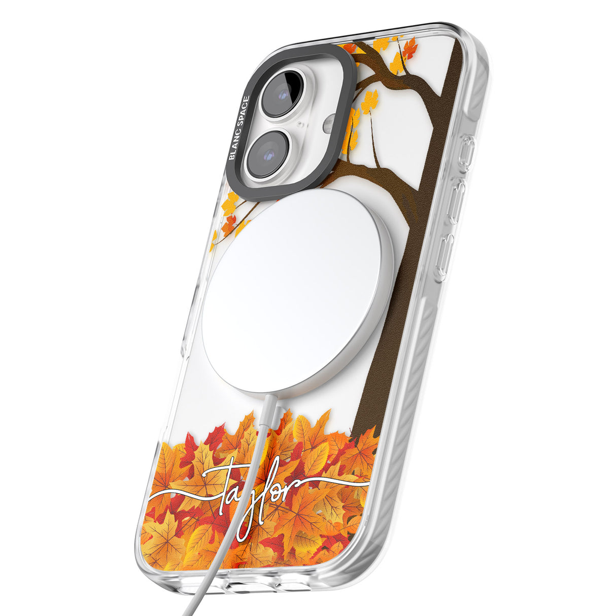 iPhone 16 Pro Max Personalised Autumn Leaves Black Impact Phone Case