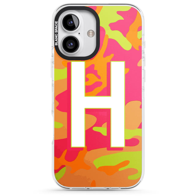 iPhone 16 Pro Max Personalised Bright Neon Camo Solid Monogram Black Impact Phone Case