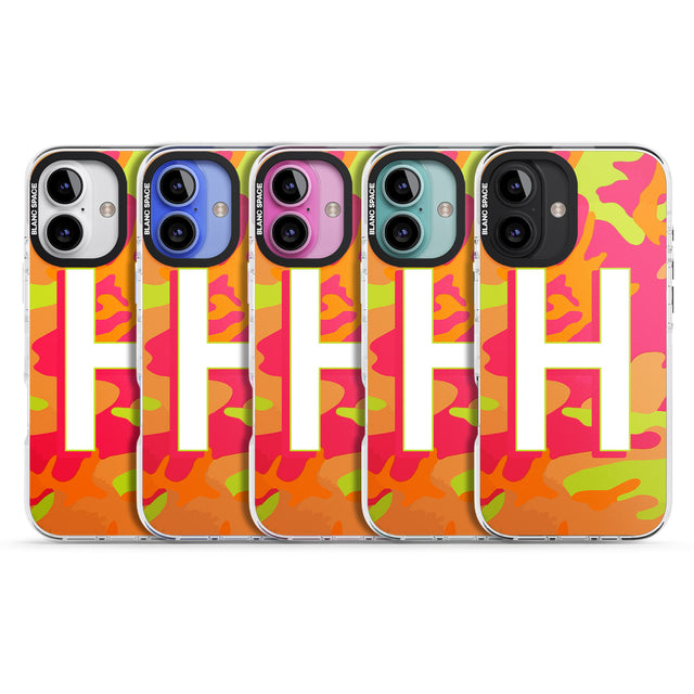 iPhone 16 Pro Max Personalised Bright Neon Camo Solid Monogram Black Impact Phone Case