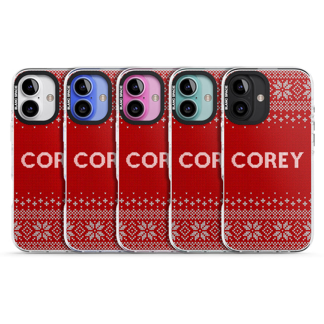 iPhone 16 Pro Max Personalised Red Christmas Knitted Jumper Black Impact Phone Case