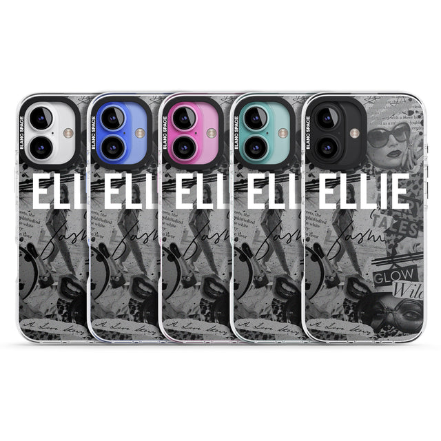 iPhone 16 Pro Max Personalised Grey Scale Fashion Collage Black Impact Phone Case