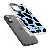 iPhone 16 Pro Max Personalised Blue and Black Cow Print Black Impact Phone Case