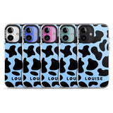 iPhone 16 Pro Max Personalised Blue and Black Cow Print Black Impact Phone Case