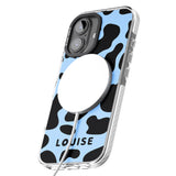 iPhone 16 Pro Max Personalised Blue and Black Cow Print Black Impact Phone Case