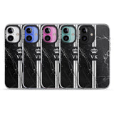 iPhone 16 Pro Max Personalised Stripes + Initials with Crown on Black Marble Black Impact Phone Case