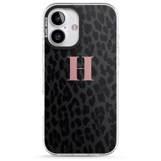 iPhone 16 Pro Max Personalised Small Pink Leopard Monogram Black Impact Phone Case