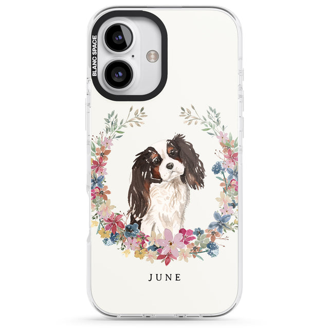 iPhone 16 Pro Max Personalised Tri Coloured King Charles Watercolour Dog Portrait Black Impact Phone Case