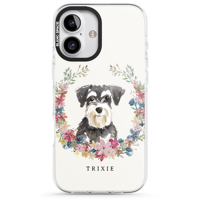 iPhone 16 Pro Max Personalised Miniature Schnauzer - Watercolour Dog Portrait Black Impact Phone Case