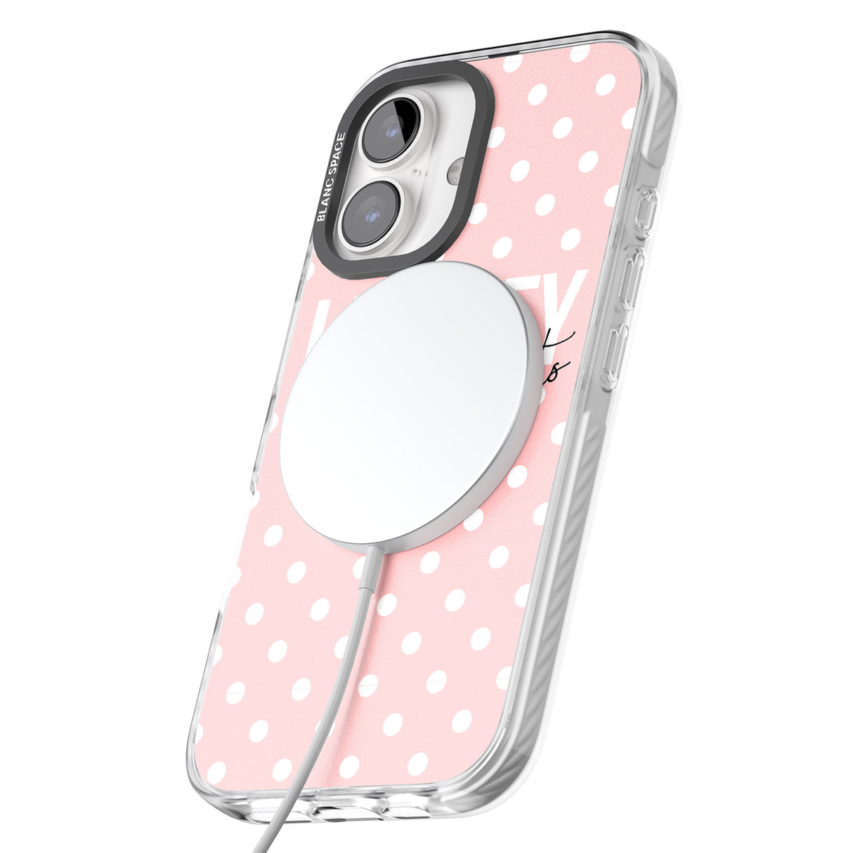 iPhone 16 Pro Max Personalised Pink Polka Black Impact Phone Case