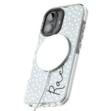 iPhone 16 Pro Max Personalised Vertical Cursive & Dots Black Impact Phone Case