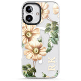 iPhone 16 Pro Max Personalised Clear Vintage Floral Cream Anemones Black Impact Phone Case