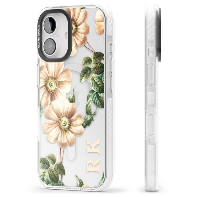 iPhone 16 Pro Max Personalised Clear Vintage Floral Cream Anemones Black Impact Phone Case