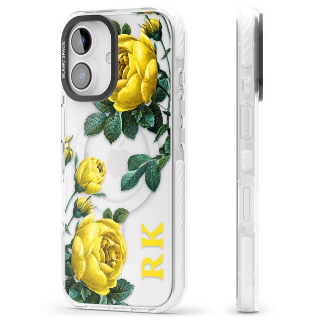 iPhone 16 Pro Max Personalised Clear Vintage Floral Yellow Roses Black Impact Phone Case