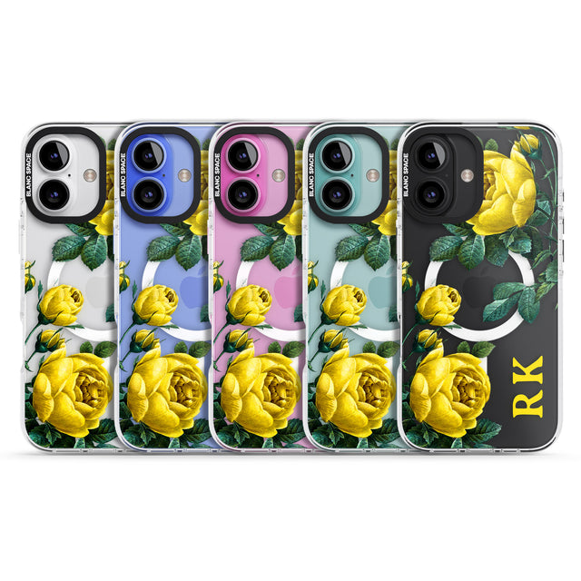 iPhone 16 Pro Max Personalised Clear Vintage Floral Yellow Roses Black Impact Phone Case