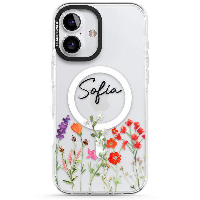 Personalised Spring Wildflowers Impact Magsafe Phone Case for iPhone 16, iPhone 16 Plus