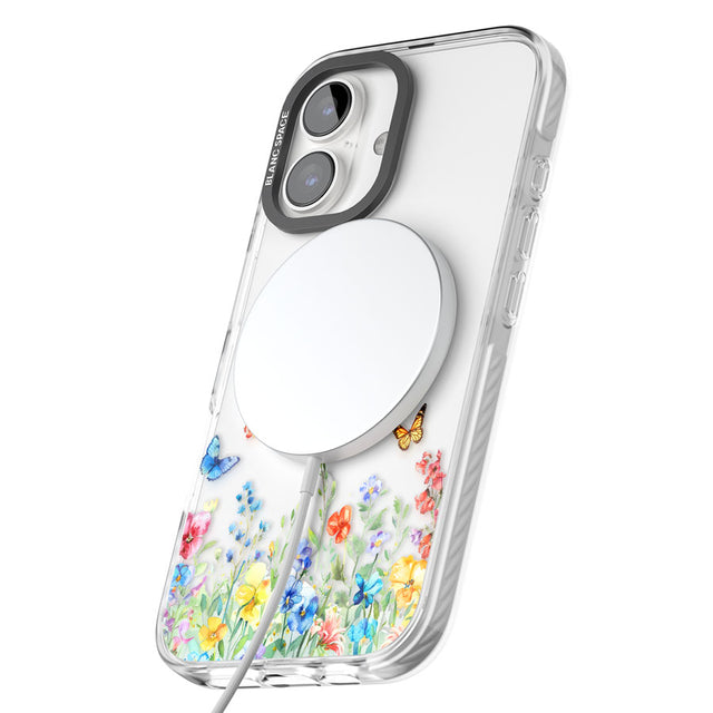 Personalised Buterflies & Wildflowers Impact Magsafe Phone Case for iPhone 16, iPhone 16 Plus