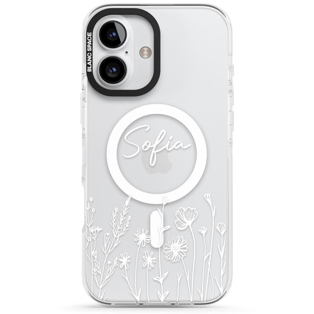 Personalised White Wildflowers Impact Magsafe Phone Case for iPhone 16, iPhone 16 Plus