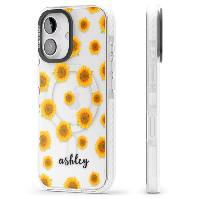 iPhone 16 Pro Max Personalised Sunflowers & Cursive Black Impact Phone Case