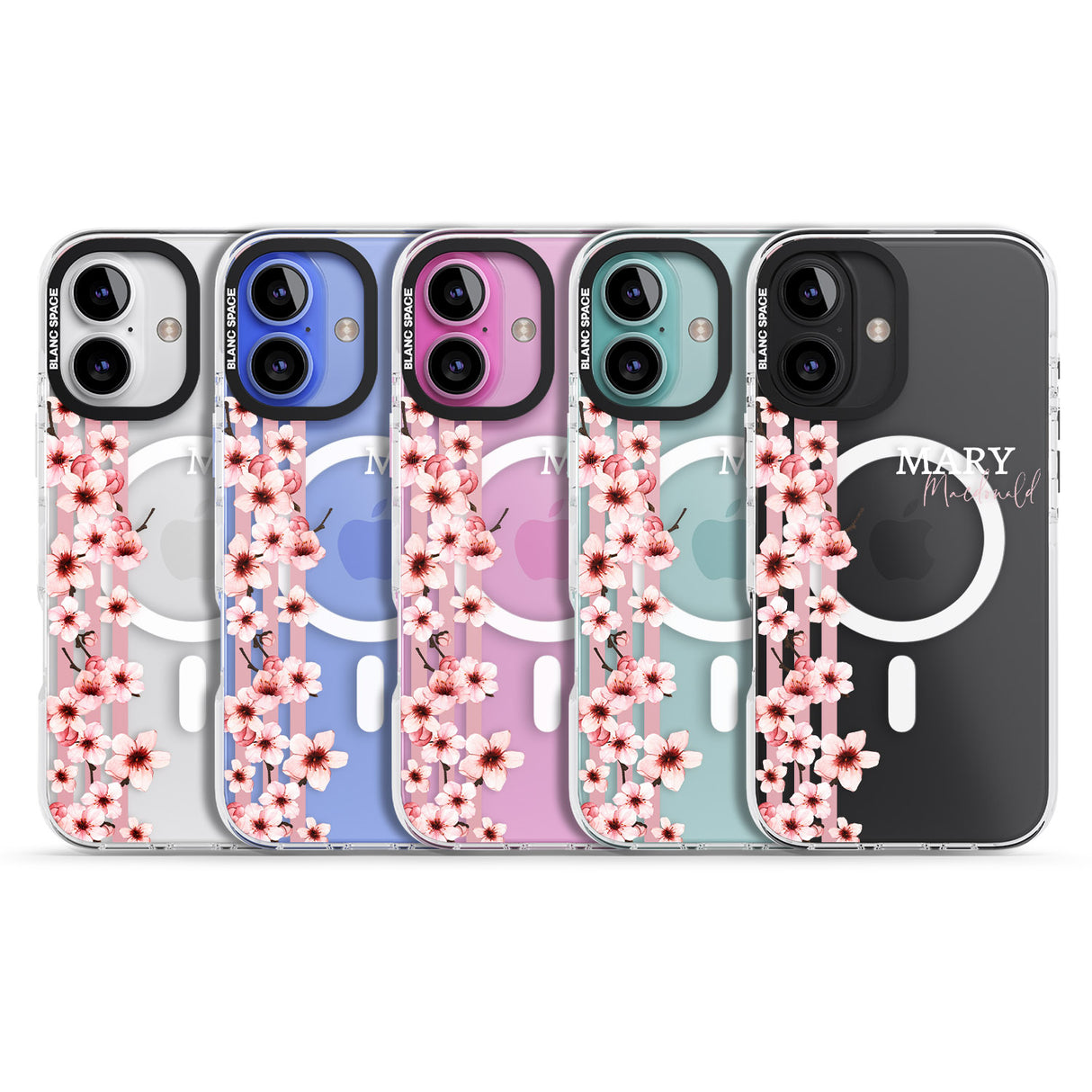 iPhone 16 Pro Max Personalised Cherry Blossoms & Stripes Black Impact Phone Case