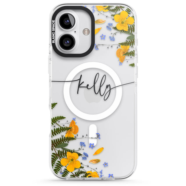 iPhone 16 Pro Max Personalised Ferns & Wildflowers Black Impact Phone Case