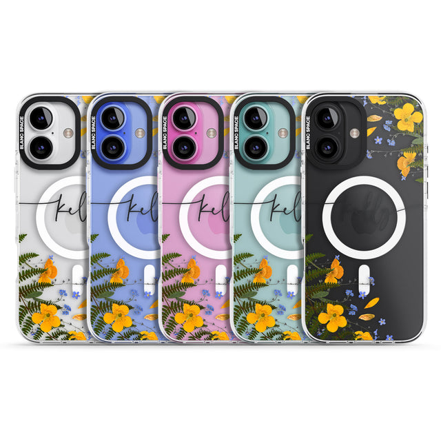 iPhone 16 Pro Max Personalised Ferns & Wildflowers Black Impact Phone Case