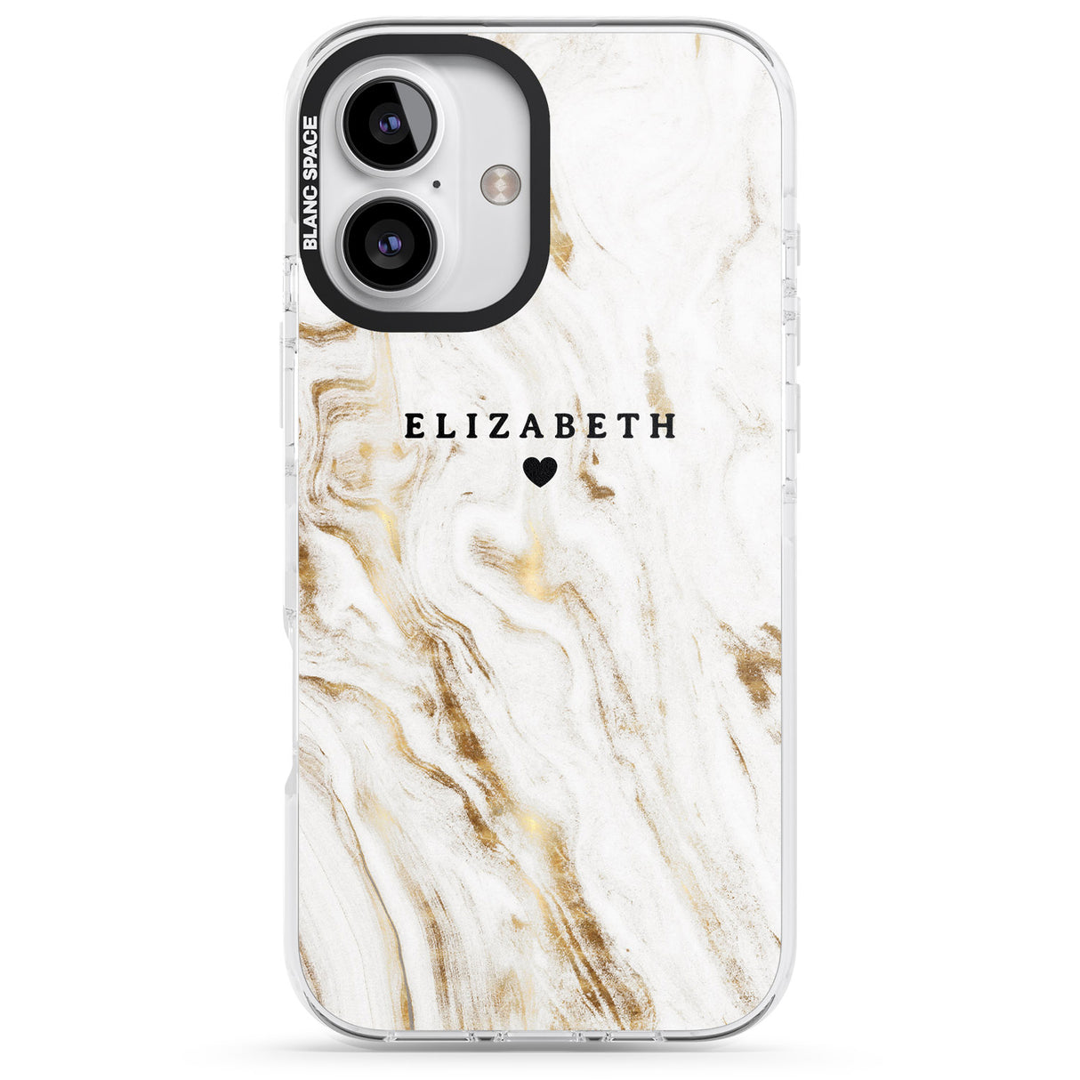 iPhone 16 Pro Max Personalised White & Gold Swirl Marble Black Impact Phone Case