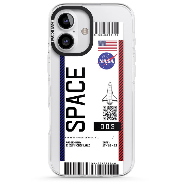 iPhone 16 Pro Max Personalised NASA Boarding Pass (Light) Black Impact Phone Case