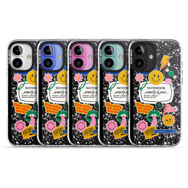 iPhone 16 Pro Max Personalised Notebook Cover with Stickers Black Impact Phone Case