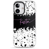 iPhone 16 Pro Max Personalised Black & White Paint Splatters Black Impact Phone Case