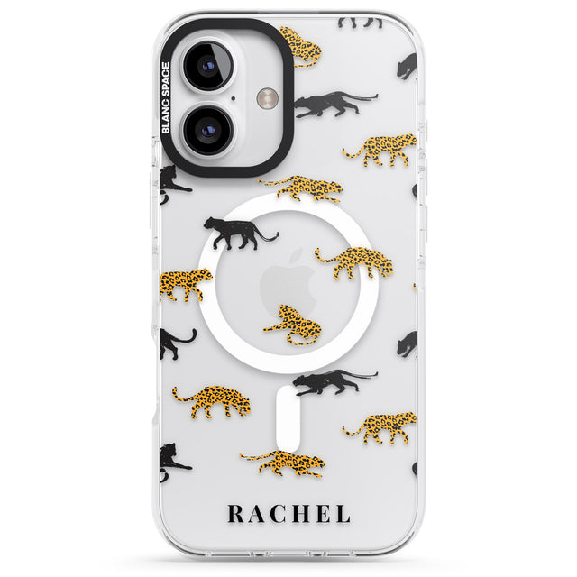 iPhone 16 Pro Max Personalised Jaguar Pattern on Transparent Black Impact Phone Case