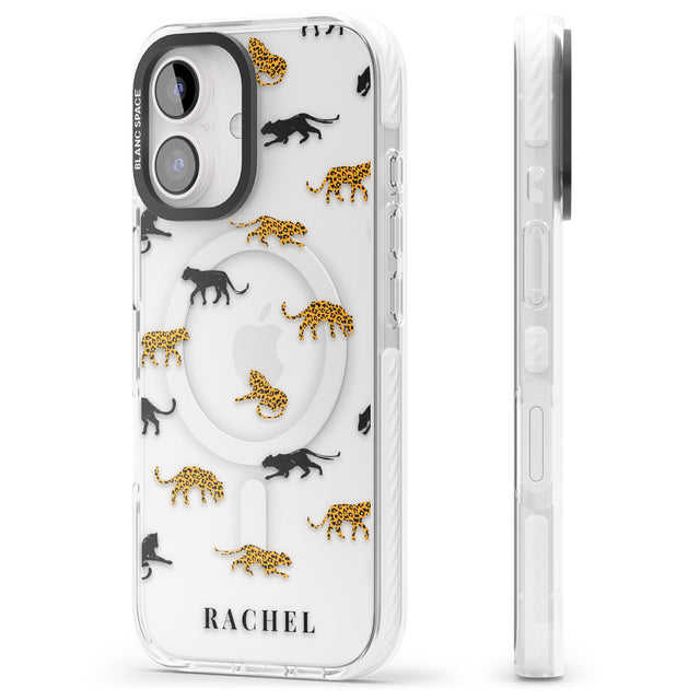 iPhone 16 Pro Max Personalised Jaguar Pattern on Transparent Black Impact Phone Case