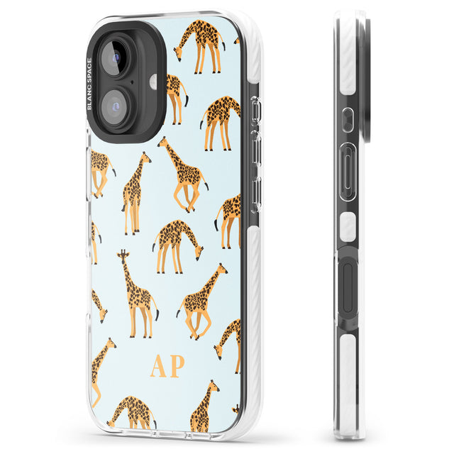 iPhone 16 Pro Max Personalised Safari Giraffe Pattern on Blue Black Impact Phone Case