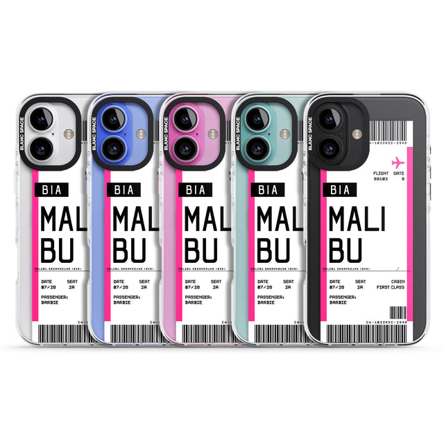 iPhone 16 Pro Max Personalised Pink Malibu Boarding Pass Black Impact Phone Case