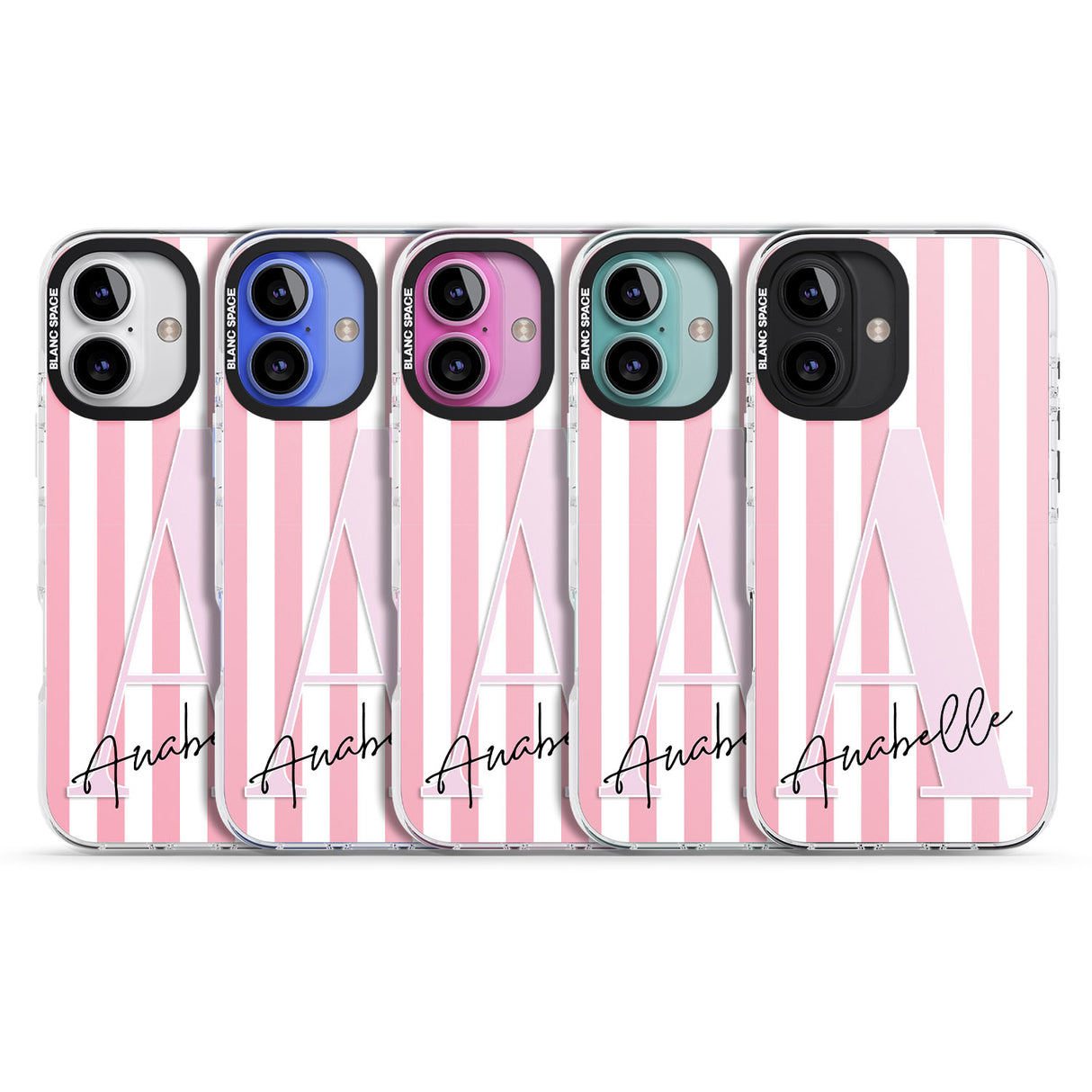 iPhone 16 Pro Max Personalised Pink Stripes & Large Monogram Black Impact Phone Case