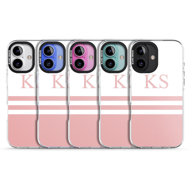 iPhone 16 Pro Max Personalised Minimal Pink Stripes & Initials Black Impact Phone Case