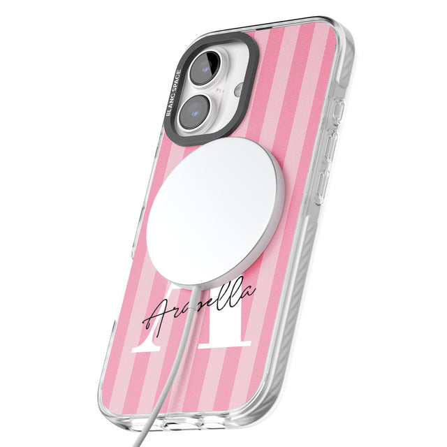 iPhone 16 Pro Max Personalised Pink on Pink Stripes Black Impact Phone Case