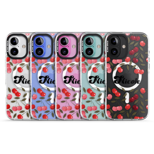 iPhone 16 Pro Max Personalised Cherry Pattern Black Impact Phone Case + Magsafe