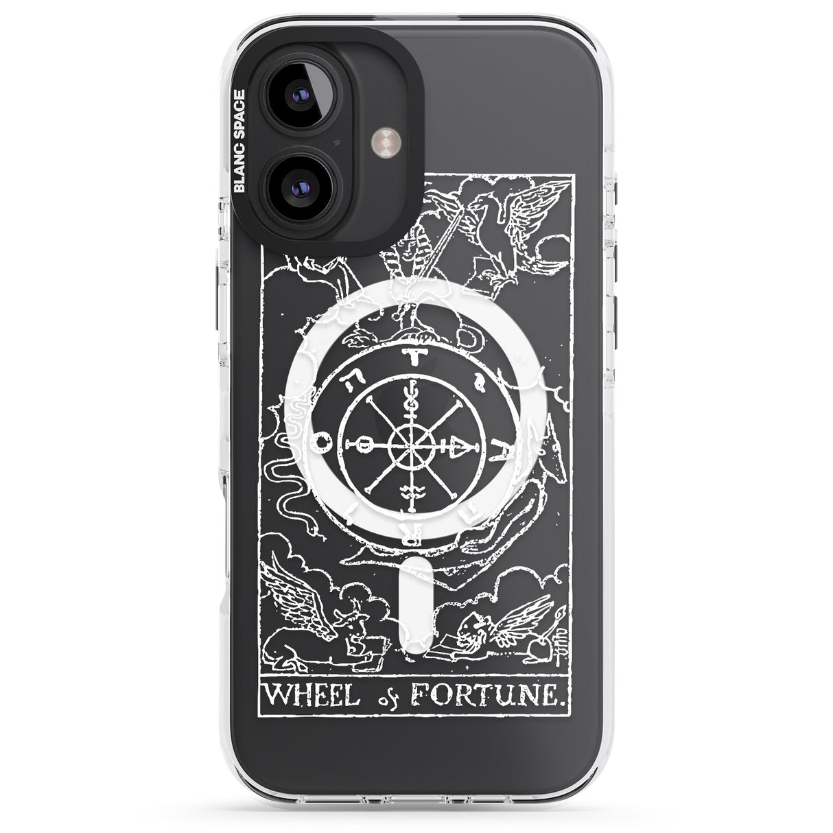 iPhone 16 Pro Max Personalised Wheel of Fortune Tarot Card - White Transparent Black Impact Phone Case