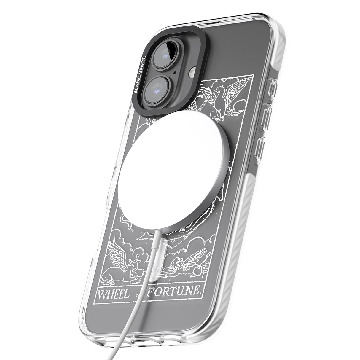 iPhone 16 Pro Max Personalised Wheel of Fortune Tarot Card - White Transparent Black Impact Phone Case