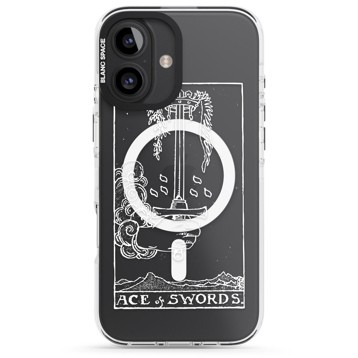 iPhone 16 Pro Max Personalised Ace of Swords Tarot Card - White Transparent Black Impact Phone Case