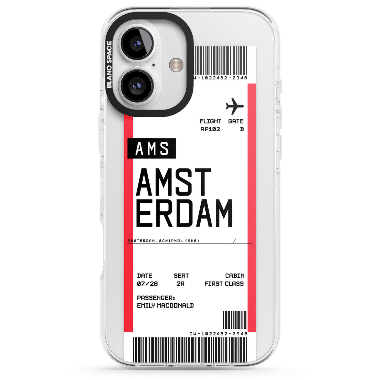 iPhone 16 Pro Max Personalised Amsterdam Boarding Pass Black Impact Phone Case