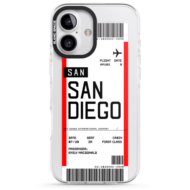 iPhone 16 Pro Max Personalised San Diego Boarding Pass Black Impact Phone Case