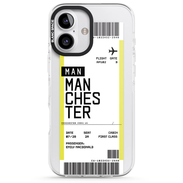 iPhone 16 Pro Max Personalised Manchester Boarding Pass Black Impact Phone Case