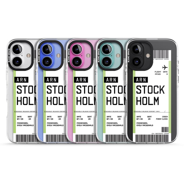 iPhone 16 Pro Max Personalised Stockholm Boarding Pass Black Impact Phone Case