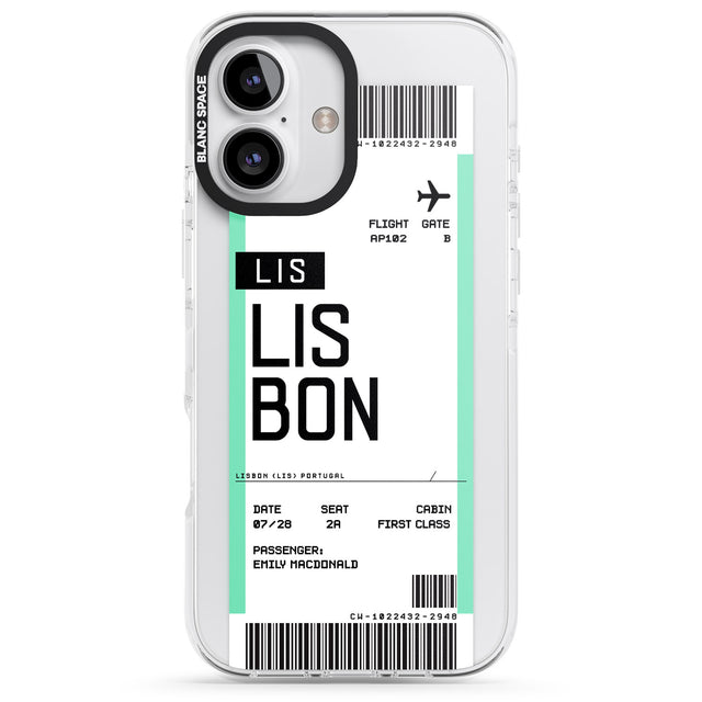 iPhone 16 Pro Max Personalised Lisbon Boarding Pass Black Impact Phone Case