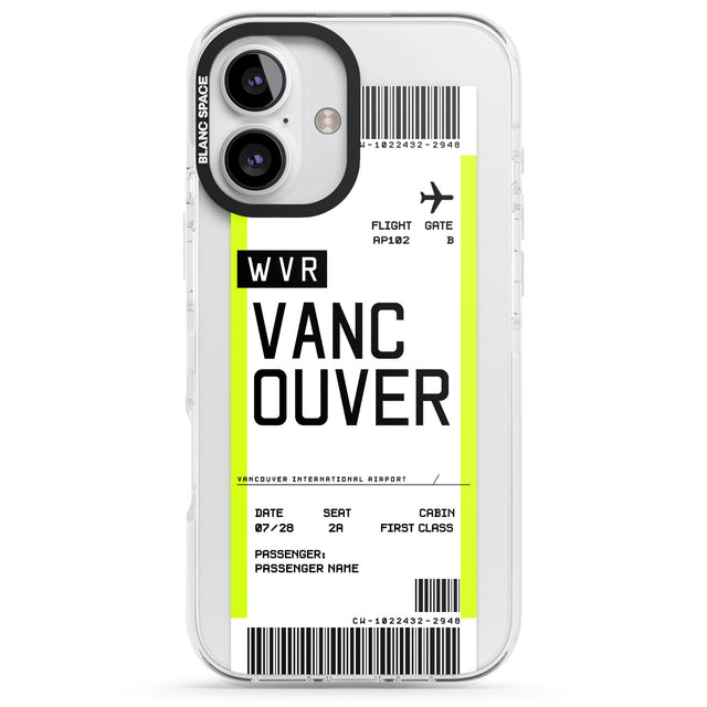 iPhone 16 Pro Max Personalised Vancouver Boarding Pass Black Impact Phone Case