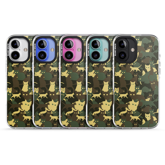 iPhone 16 Pro Max Forest Green Cat Camouflage Pattern Black Impact Phone Case