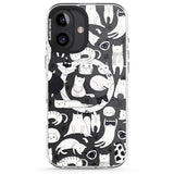 iPhone 16 Pro Max Cartoon Cat Collage - Black & White Black Impact Phone Case